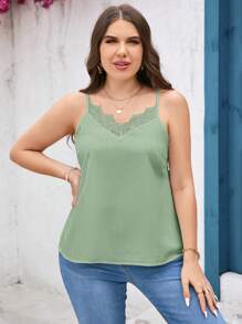 SHEIN Clasi Débardeur top camisole en dentelle avec patchwork, grande taille, minimaliste et élégant