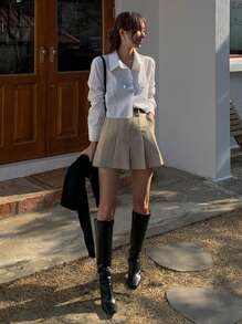 DAZY Solid Color Long Sleeve Casual Shirt,Long Sleeve Tops,Back To School Clothes Preppy Tops Fall - White - View 3