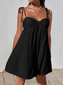 SHEIN EZwear Vestido informal con detalles retorcidos de unicolor, tiras para vacaciones, talla grande, primavera