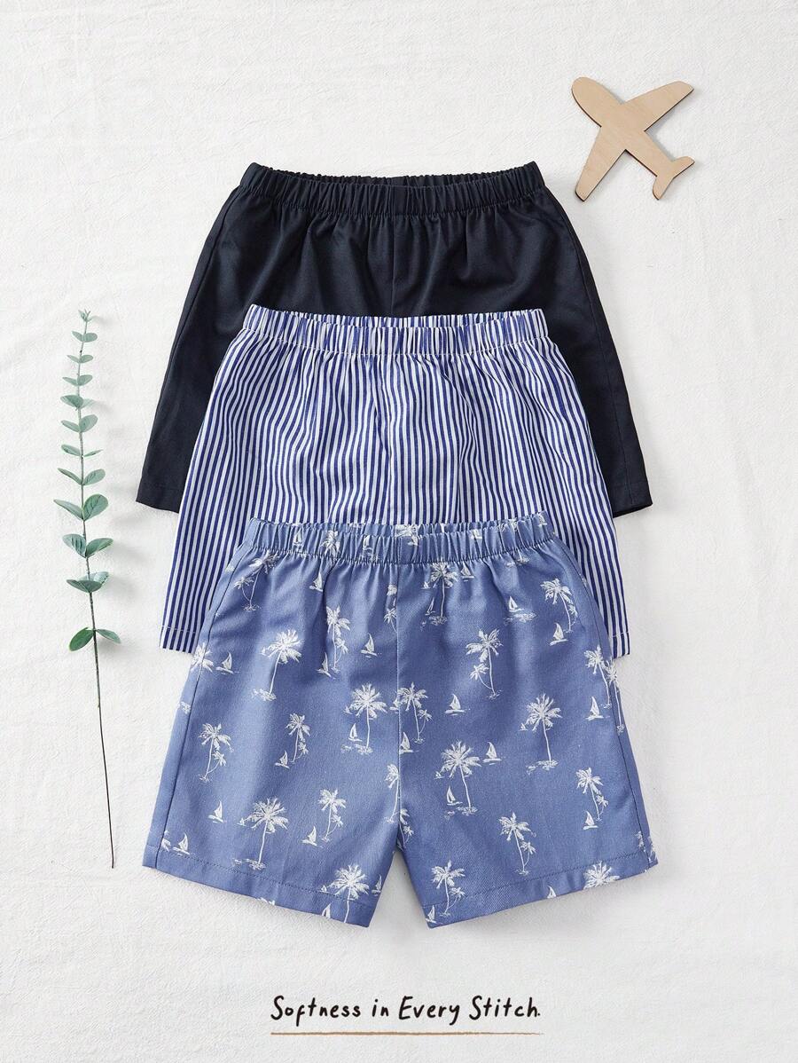 Cozy Pixies 3pcs/Set Baby Boy Coconut Tree Pattern Elastic Waist Casual Shorts - Multicolor - View 1