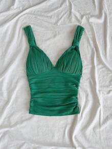 Soleia 休闲浪漫假期纯色绿色扭纹背心圣诞节情人节新年