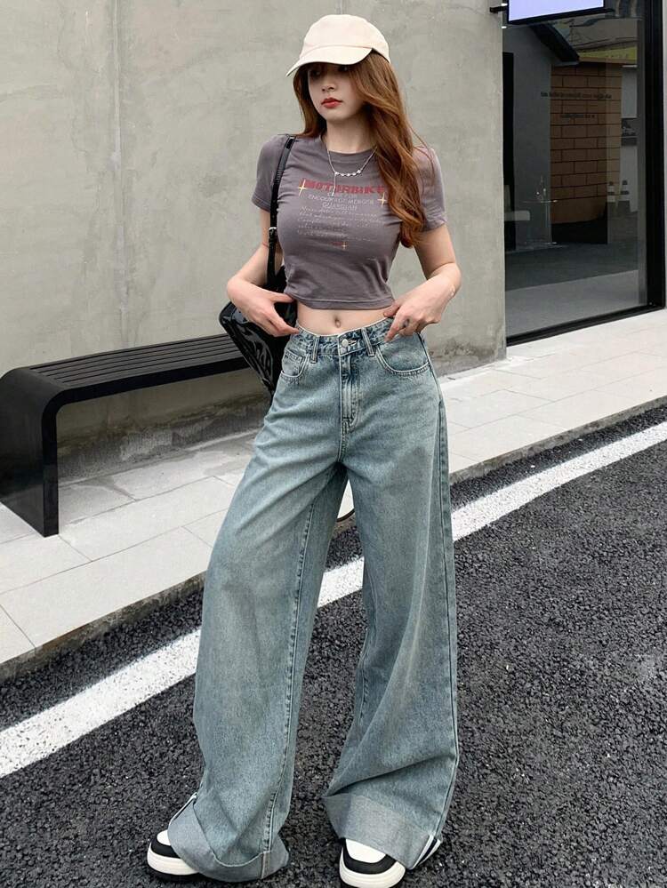 Women's Summer Casual T-Shirt With Slogan Print And Round Neck Short Sleeve,Crop Tops Women,Graphic Tees
