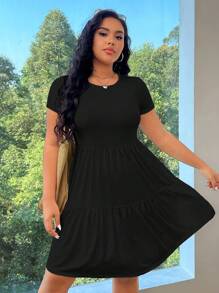 Solflare 大码女装黑色拼接下摆针织连衣裙 - 黑色 - 查看 4