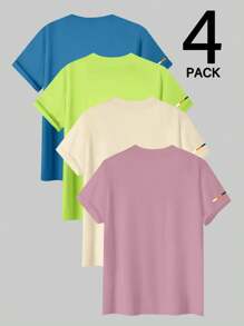 Manfinity Hypemode Men's Solid Color Round Neck Short Sleeve T-Shirt, Simple & Fashionable, Suitable For Summer - Multicolor - View 2