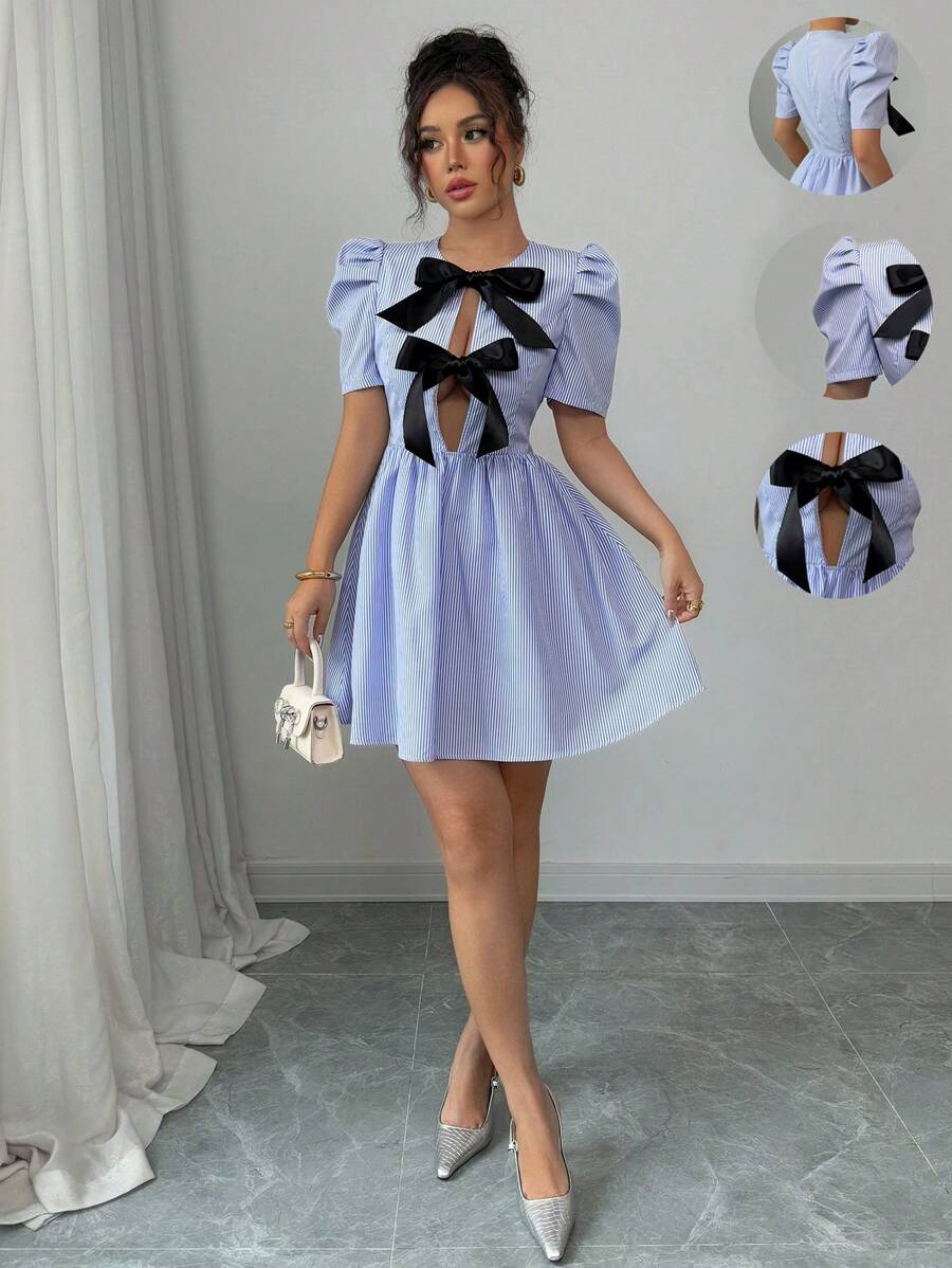 Calvaya Fashionable & Elegant Versatile Bow Decor Contrast Color Hollow ...