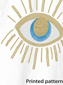 女式休闲长袖图案细节简约长裙 - 白色 - 查看 6