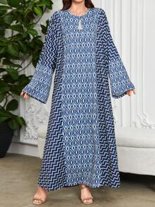 Al Najma 女士土耳其和阿拉伯风格长款印花拼布束腰外衣 - 彩色 - 查看 7