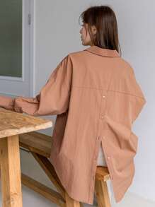 Dazy-Less Women's Solid Color Long Sleeve Casual Business Shirt,Fall Women Clothes - Coral Orange - View 6