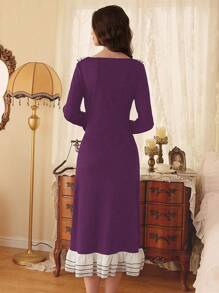 Côtesoire French Romantic Contrast Color Ruffle Hem Women Housedress Holiday Season, Vacation