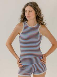 Aralina 2pcs/Set Women Summer Casual Striped Camisole And Shorts Set