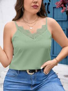SHEIN Clasi Débardeur top camisole en dentelle avec patchwork, grande taille, minimaliste et élégant