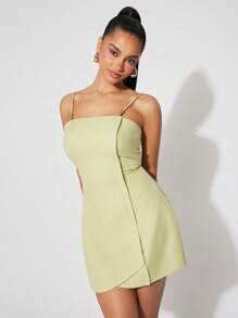 SHEIN Unity Dress Mini Beaded Wrap Spring Gold Detail Straight Neckline Festival Office Siren Summer Wedding Guest Special Occasion Bridal Dinner Prom Thanksgiving Christmas NYE New Years Eve Outfits For Women