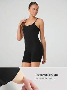 GLOWMODE 6 英寸 FeatherFit™ Peak Motion 收腹可转换肩带紧身连体衣 带侧袋 低冲击瑜伽工作室普拉提日常休闲装 可拆卸罩杯 - 黑色 - 查看 3