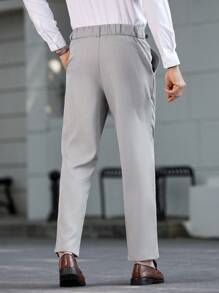 Manfinity Mode Men's Solid Color Tapered Suit Pants, Suitable For Business & Commute Men Clothing Men Pants - Light Grey - View 2