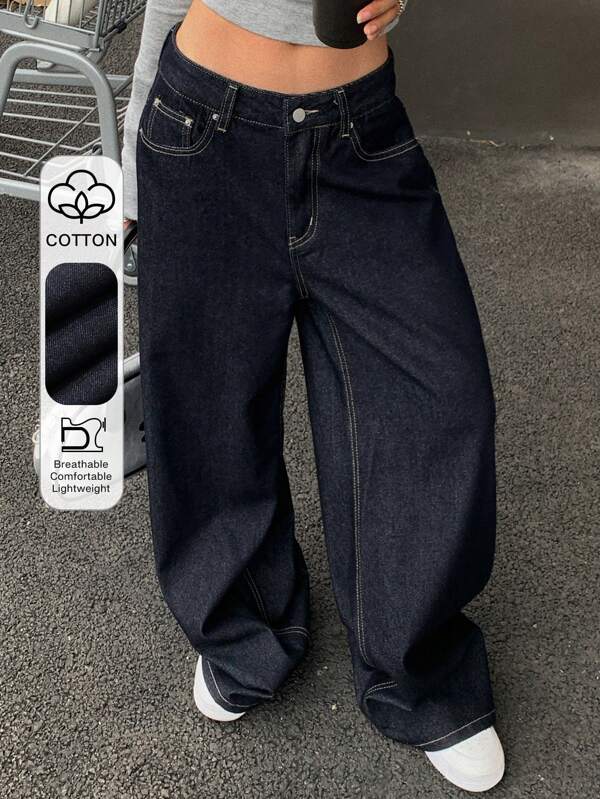 DAZY Jeans décontractés droits de couleur unie pour femmes Y2K
