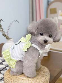 PETSIN Falda de cuadros ligera y transpirable con decoración de texto coreano "Cute Love", cachorro, sandía y lazo, ideal para perros en primavera/verano