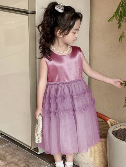 DAZY Young Girls Round Neck Sleeveless Mesh Tutu Dress, Summer