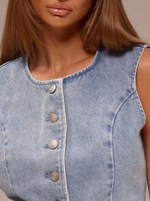 MUSERA Áo khoác gile denim cài nút, phong cách mùa xuân hè, dễ thương thập niên 90, Y2K, Ibiza, miền Tây, thời trang đường phố, công sở, đi học, mùa đông, Nashville, thường ngày, sành điệu mùa đông. - Rửa nhẹ - Xem 5
