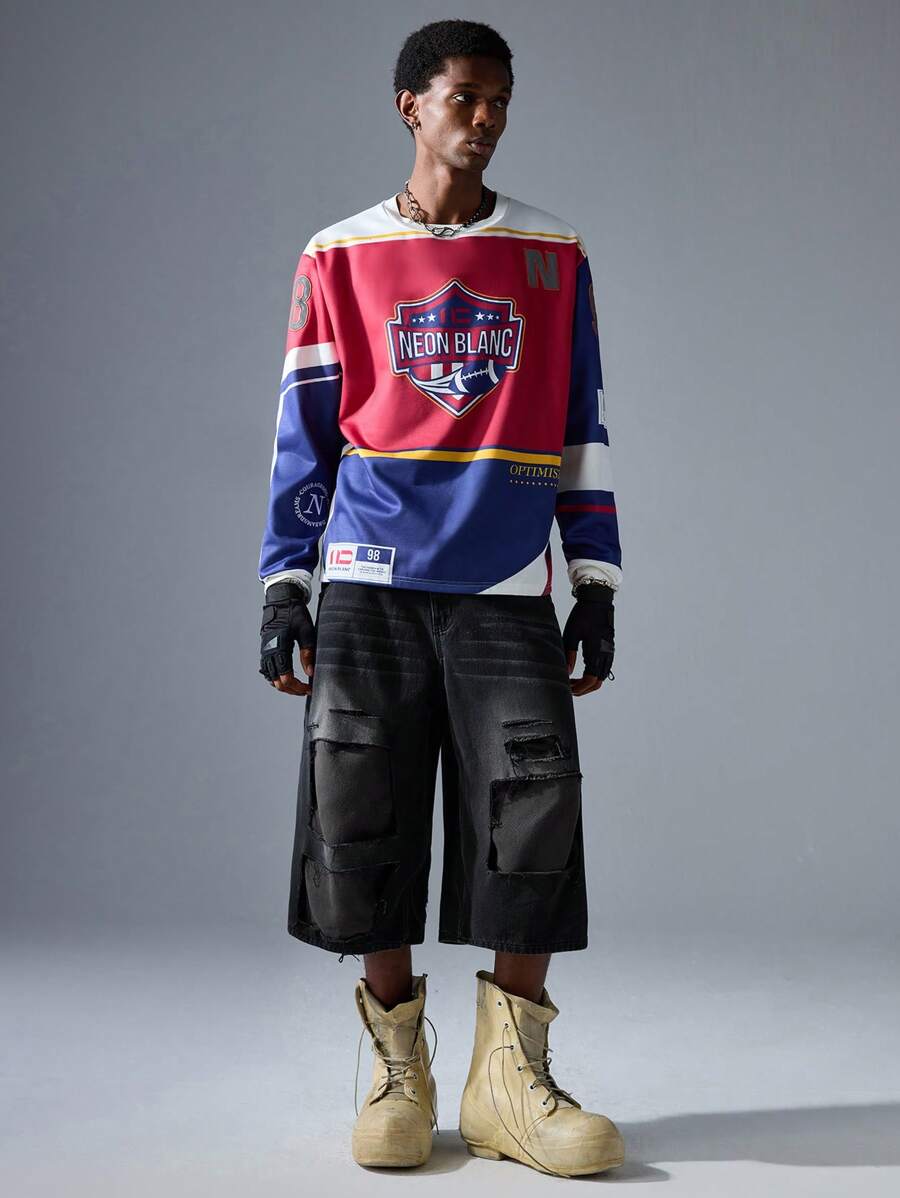 NEON BLANC 男士时尚黑灰色编织牛仔七分裤 - 黑色 - 查看 1