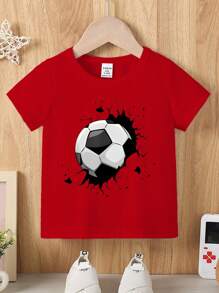 Baby Boy Casual Creative Splash Ink Soccer Graphic Print Short Sleeve T-Shirt - Burgundy - View 3