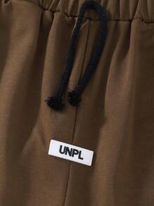 SHEIN 1pc Boys' Basic Stylish Logo Print Loose Fit Casual Long Pants, All Season - Brown - View 5