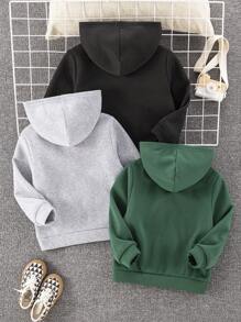 SHEIN Buy 2 Get 1 Free! 3pcs Young Boys Casual Cozy Thermal Lined Warm Hoodies, Suitable For Back To School, Birthday, Baby Shower, Holiday Parties, Autumn & Winter - Multicolor - View 2