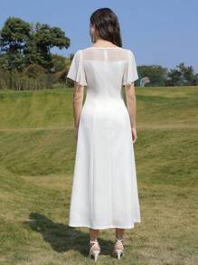 Modelyn Vestido largo de mujer elegante y romántico de gasa blanco con mariposas
