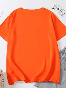 Chiquease Women Summer Boots & Floral Print Round Neck Short Sleeve Casual T-Shirt Graphic Tees Women Tops - Orange - View 2