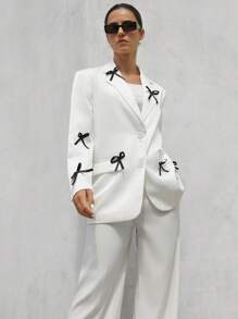 Aveloria Modichic Premium Thickened Double-Layer Satin Bow Decor Loose Solid Color Blazer Top Fall Cloth For Women - White - View 4