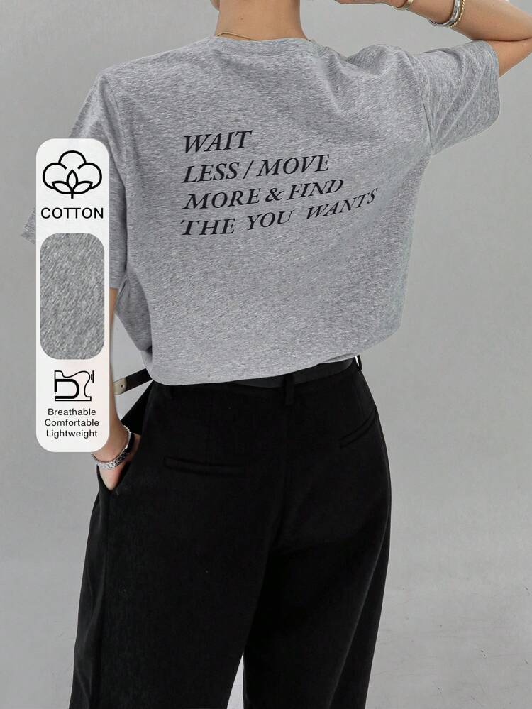 Letter Graphic Loose Casual Short Sleeve T-Shirt For Women Preppy Tops