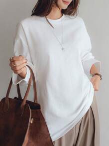 Dazy-Less Casual Loose Solid Color Long Sleeve Women T-Shirt,Business Casual Women