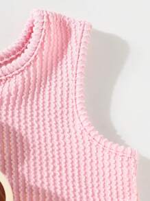 4pcs Baby Girls Hot Pink Summer Casual Vacation Plain Color Textured Set,Include Tank Top And Shorts,Toddlers Sleeveless Two Pieces Outfits - Multicolor - View 6