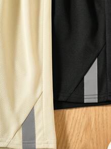 SHEIN 3 Peças Conjunto de Shorts Casuais com Fita Reflexiva para Meninos Adolescentes, Preto/Cinza/Azul, Roupas Esportivas e de Descanso - Damasco - Visão 4