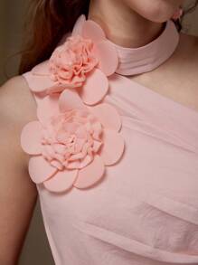 MOTF 3D FLOWER ASYMMETRICAL NECK MID-LENGTH DRESS - Pink - View 2