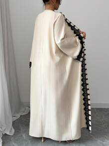 Elenzga 2pcs Set Lace Patchwork Open Front Long Jacket And Pants, Lightweight Fall Cloth For Women - Multicolor - View 2