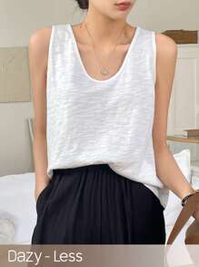 DAZY Solid Color Loose Fit Sleeveless V-Neck Tank Top For Summer For Casual Wear - White - View 8