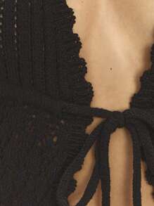 Nöista Áo len cổ chữ V màu trơn, thắt dây ngực, thích hợp cho các dịp lễ hội dành cho nữ. - màu đen - Xem 4