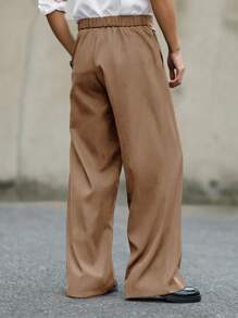Manfinity Homme Men's Casual Versatile Solid Color Straight Leg Pants - Brown - View 2