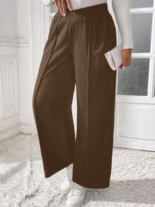 SHEIN Tall CURVE Plus Size Women's Autumn Fall Women Clothes Business Casual Women New Fashion Casual Commuting Texture Fabric Solid Black Wide-Leg Pants, Trousers, Pocket Pocket Dress Pants. Casual Pants,Cargo Women Pants,Baggy Women Pants,Women Dress Pants,Fall Pants