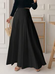 DAZY Women's Black Pleated A-Line Skirt, Suitable For All Seasons, Autumn