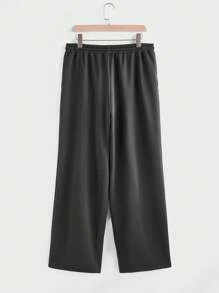 Manfinity VCAY 2 件套男士针织休闲宽松短袖 T 恤和松紧腰直筒裤套装 - 灰色 - 查看 5