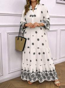SHEIN LUNE Vestido de encaje con cuello en V y estampado floral con ubicación, de talla grande, de SHEINLUNE - Blanco y Negro - Ver 8