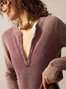 Bohemela Women V-Neck Long Sleeve T-Shirt, Vacation Theme, Autumn