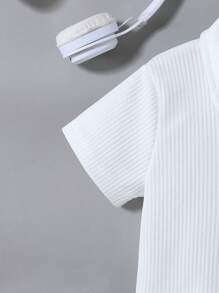 SHEIN 2pcs Young Boy Casual Half-Zipper Ribbed Top And Shorts Set, Versatile And Comfortable For Summer, Suitable For Outings And Various Occasions, School, Campus, College