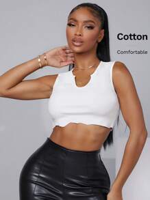 SHEIN SXY Notched Neck Tank Top - White - View 6