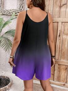 SHEIN LUNE Mono informal holgado con bolsillo, tirantes y volantes en efecto degradado para mujer talla grande - Morado - Ver 2