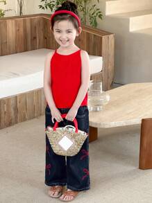 DAZY Young Girl Simple Fashion Butterfly Decor Pattern Jeans - Blue - View 3