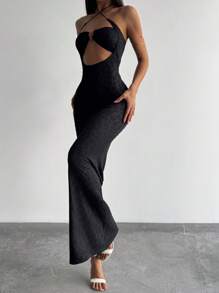 Aloruh 女士纯色露背吊带连衣裙 - 黑色 - 查看 3