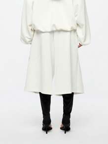 SUMWON WOMEN 超大高腰阔腿百慕大短裤休闲舒适家居服抽绳图案慢跑裤裙四季百搭裤装 - 白色 - 查看 2