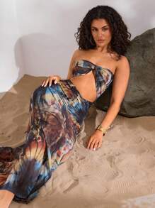 Opulessa Váy Maxi Ống Khoét Hở In Họa Tiết Tie-Dye Cổ Điển Cho Nữ - Nhiều màu - Xem 6